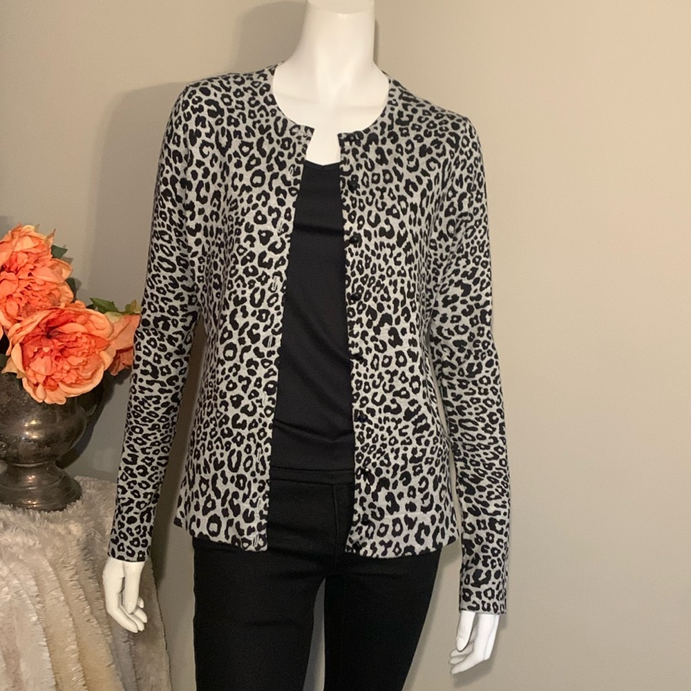 Leopard print knit cardigan with crystal cut buttons S